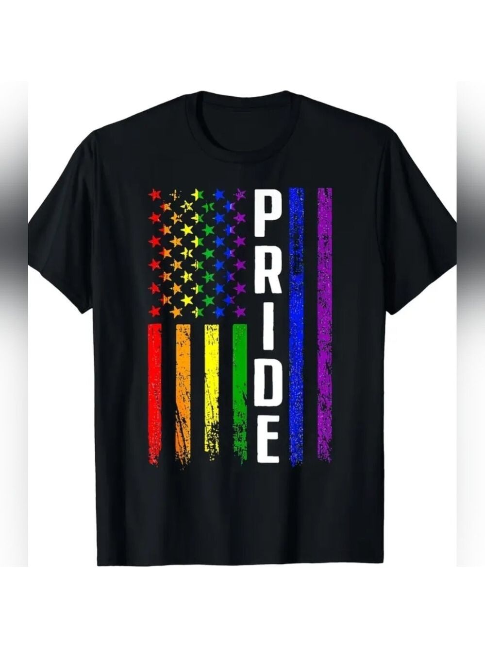 🌈 T-Shirt-- "US Flag+PRIDE " in Black, Men's size XL